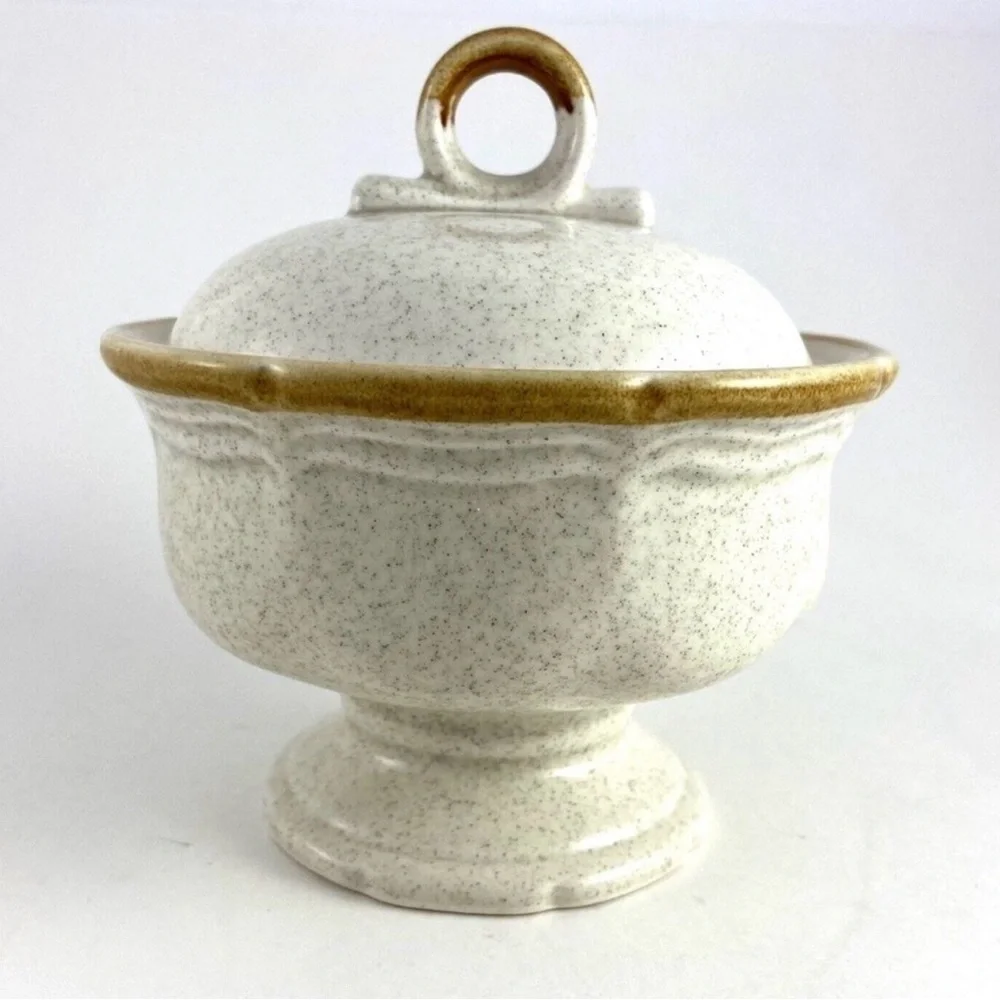 Mikasa Garden Club Sugar Bowl with Lid EC 400 Speckled Stoneware Vintage Kitchen
